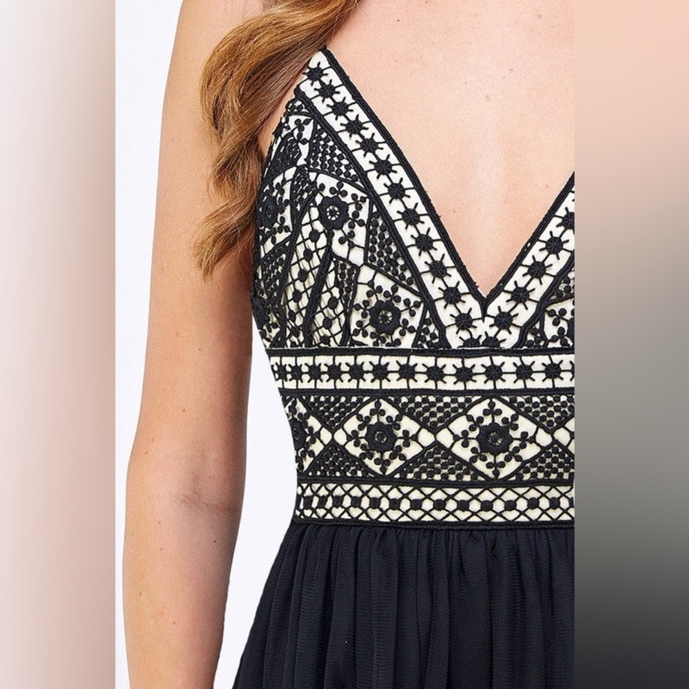 Winter formal, full length toole, black spaghetti strap dress with lace